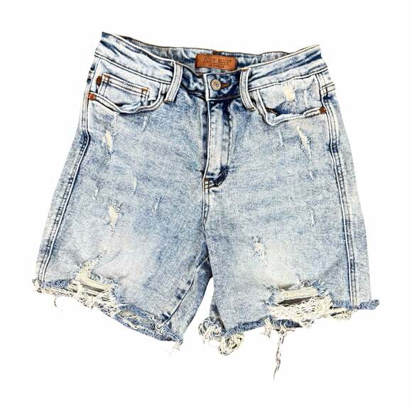 Judy Blue Pants - Judy Blue Women’s Light Wash Distressed High Rise Stretch Denim Shorts S